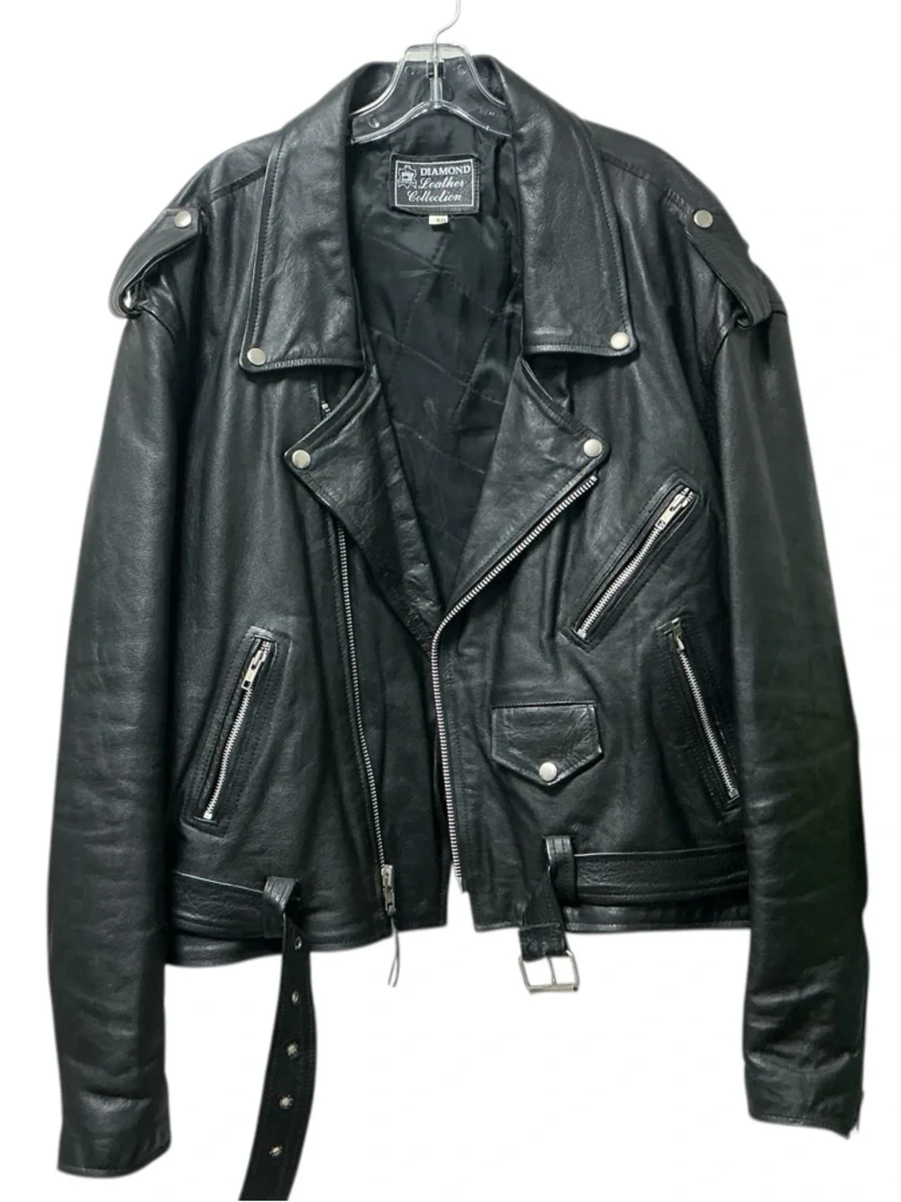 🏍️Vintage Diamond Leather Collection Biker Jacket with Silver Hardware